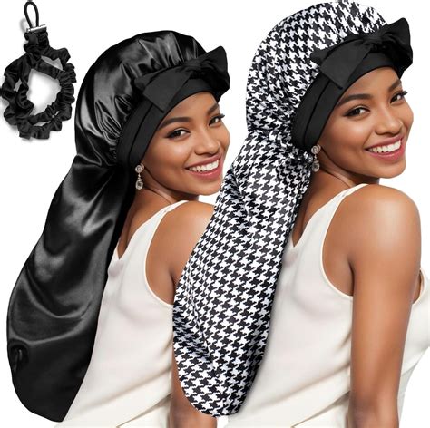 Amazon 2 Pcs Hair Bonnets For Women Satin Black Leopard Soft