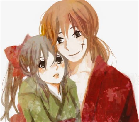 Safebooru 1girl Black Eyes Black Hair Brown Eyes Couple Hair Ribbon Himura Kenshin Hug