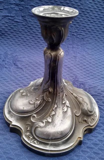 ANCIEN PIED DE lampe bougeoir en bronze argenté style rocaille