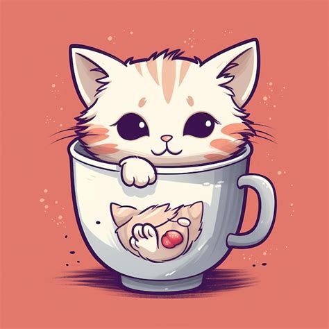 Premium AI Image Draw Cute Cat In Cup Of Coffee Generative Ai