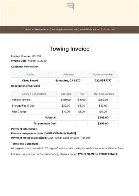 Free Towing Invoice Template to Edit Online