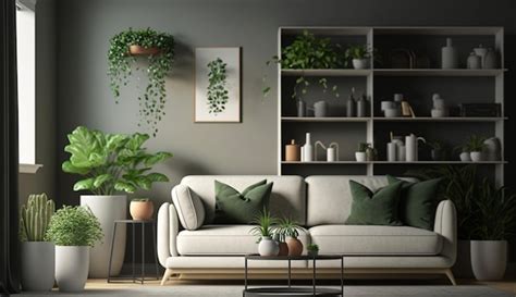 Premium AI Image | Interior of light living room with sofa shelving ...