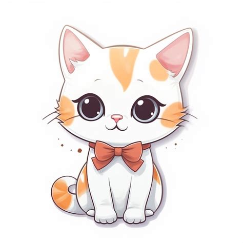 Premium AI Image Cartoon Cat With Bow Tie Sitting On Floor With White