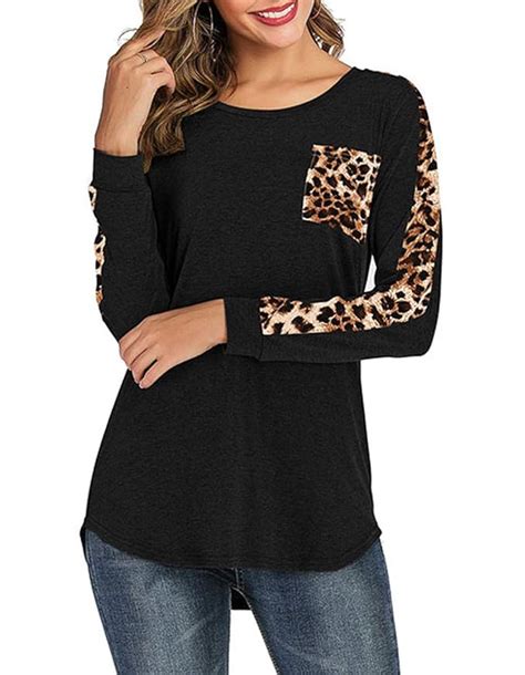 Omerker Women Fall Leopard Print Tops Long Sleeve T Shirt Cute