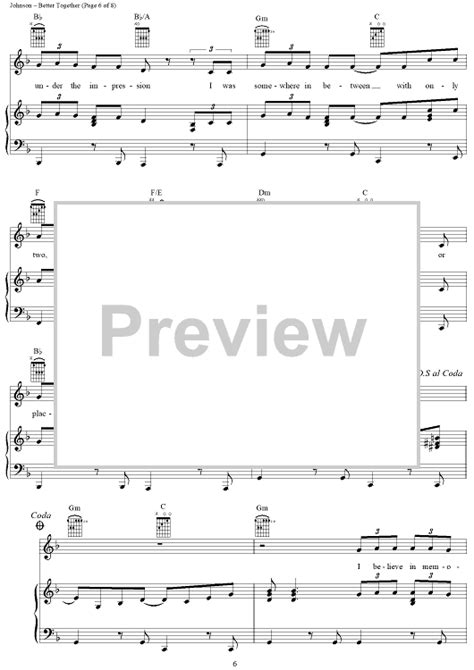 Better Together Sheet Music By Jack Johnson For Piano Vocal Chords Sheet Music Now