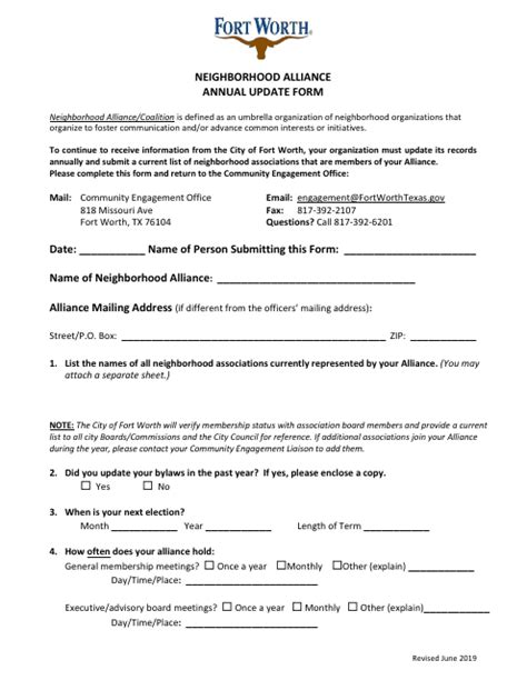 City Of Fort Worth Texas Neighborhood Alliance Annual Update Form Fill Out Sign Online And