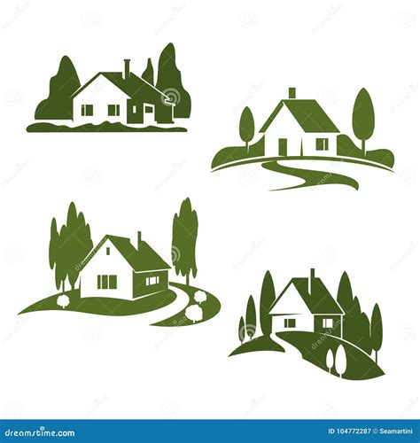 Iconos Del Bosque De La Granja De La Casa Verde Del Vector Ilustraci N