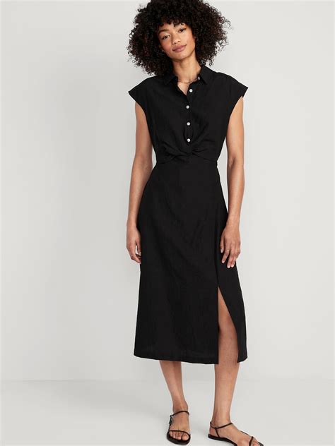 Waist Defined Twist Front Midi Shirt Dress Old Navy