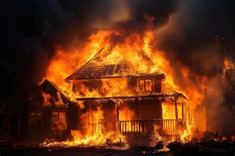 La Casa Arde En La Noche Fuego En La Casa Casa En Llamas Incendio En La