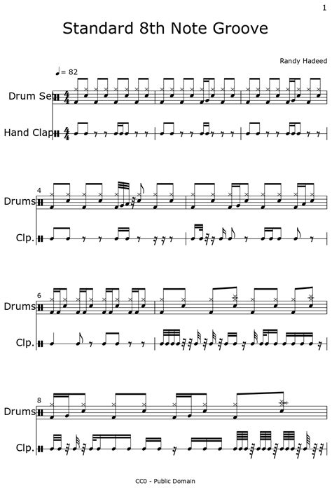 Standard 8th Note Groove - Sheet music for Drum Set, Hand Clap