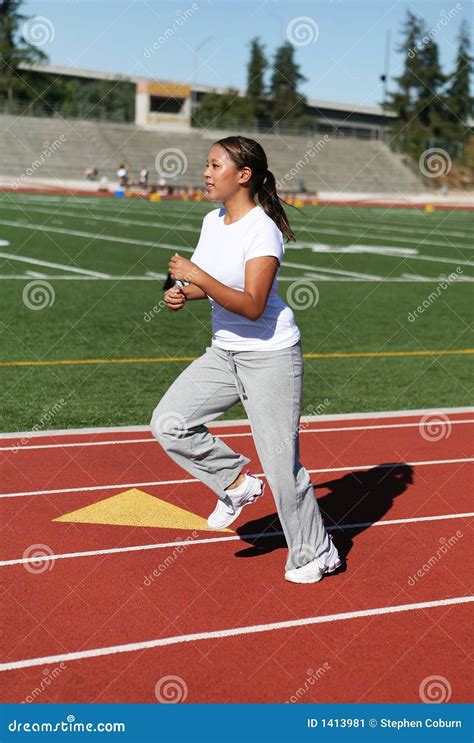 Young Woman Running Laps Stock Image Image 1413981