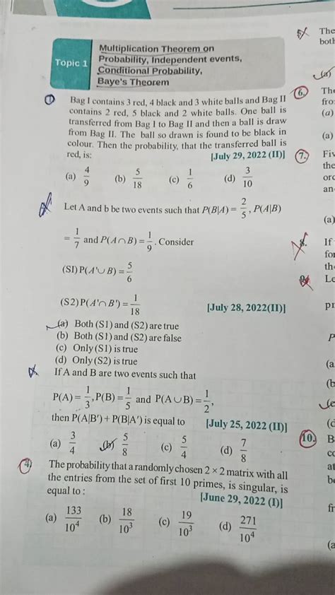 Multiplication Theorem On Probability Independent Events Conditional Pr