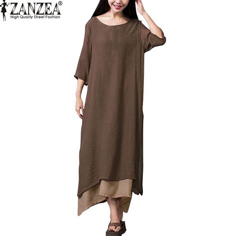 ZANZEA Fashion Cotton Linen Vintage Dress 2016 Summer Autumn Women