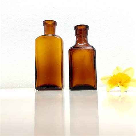 Lot Of 2 Amber Glass Bottles Pills Apothecary Medicine Cork Etsy Amber Glass Bottles Amber