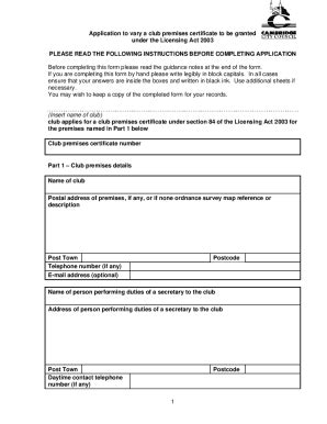 Fillable Online Licensing Act Application Pack For A Club Premises