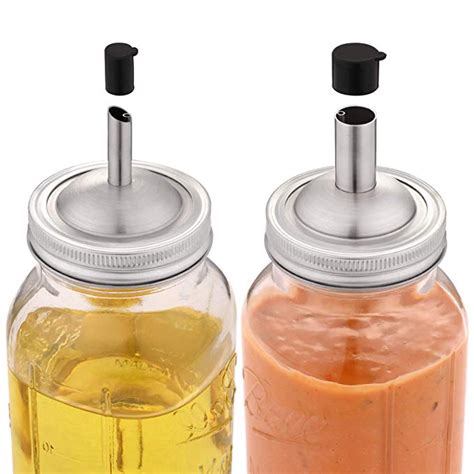 Aozita Mason Jar Lids Pour Spout With Caps For Olive Oil Dispenser And Salad Dressing Shaker