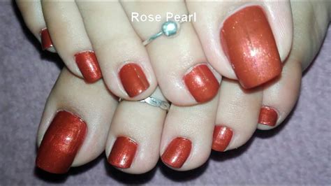 Pretty Rust Pedicure Painting My Toe Nails Rose Pearl Youtube