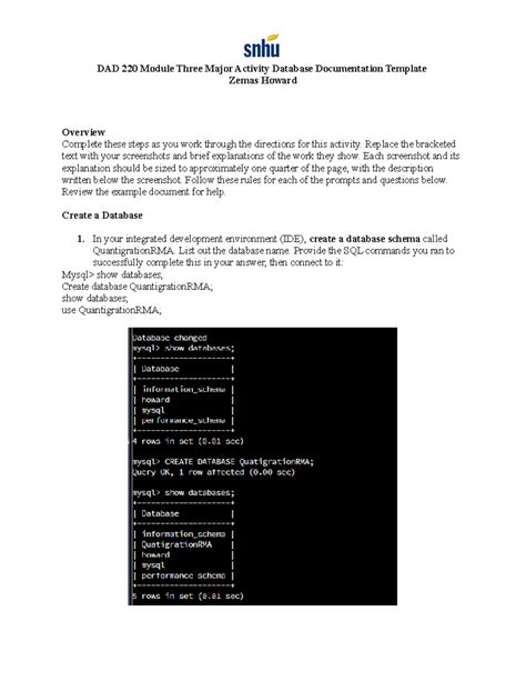 3 3 Major Activity Create A Database DAD 220 Module Three Major