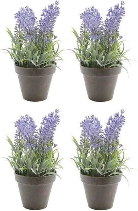 X Groene Lavandula Lavendel Kunstplant Cm In Zwarte Plastic Pot