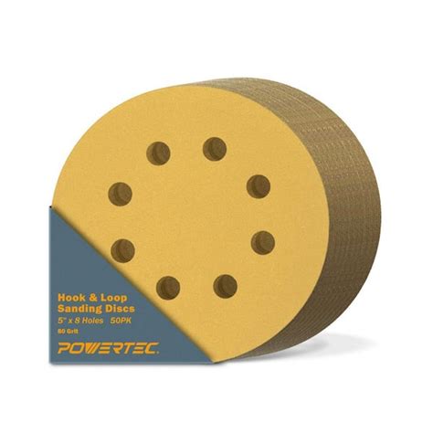 POWERTEC 5 In 8 Hole 80 Grit Hook And Loop Sanding Discs In Gold 50