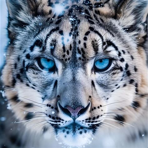 Premium Photo A Close Up Of A Snow Leopard With Blue Eyes