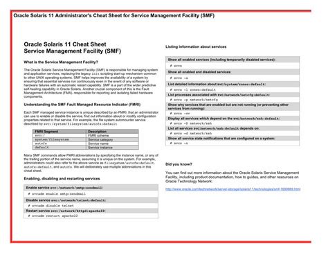 PDF Oracle Solaris 11 Administrator S Cheat Sheet For Service