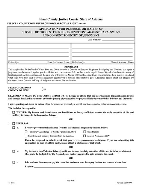 Fillable Online Pinalcountyaz Application For Deferral FORM Pdf Pinal