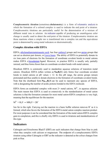 Complexometric titration - Complexometric titrations are particularly ...