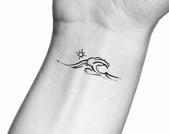 Wave Sun Palm Tree Temporary Tattoo Etsy