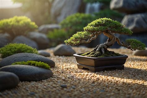 Premium Photo Zen Garden With Bonsai Tree And Gravel