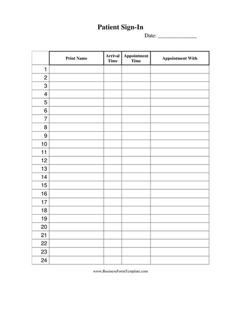 Printable Sign In Sheets For Doctors Office