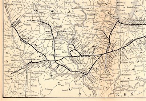 1905 Antique Wabash Railroad Map Vintage Wabash Railway Map Etsy