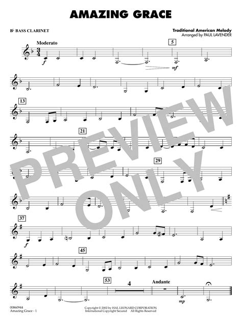 Amazing Grace Arr Paul Lavender Bb Bass Clarinet Sheet Music