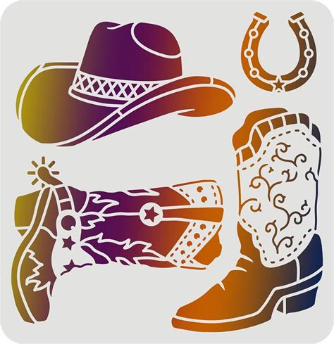 FINGERINSPIRE Cowboy Boots and Hat Stencil 30 x 30 cm Reusable Cowboy ...