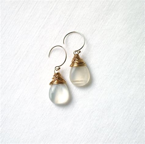 White Moonstone Earrings Tear Drop Shape Smooth 14K Gold Filled