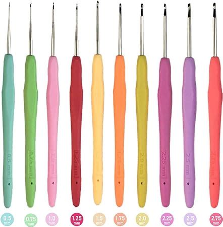 10 Small Sizes Crochet Hooks Set 0 5mm 2 75mm Ergonomic Soft Handle