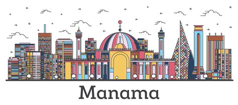 Outline Manama Bahrain City Skyline With Color Buildings Isolated On