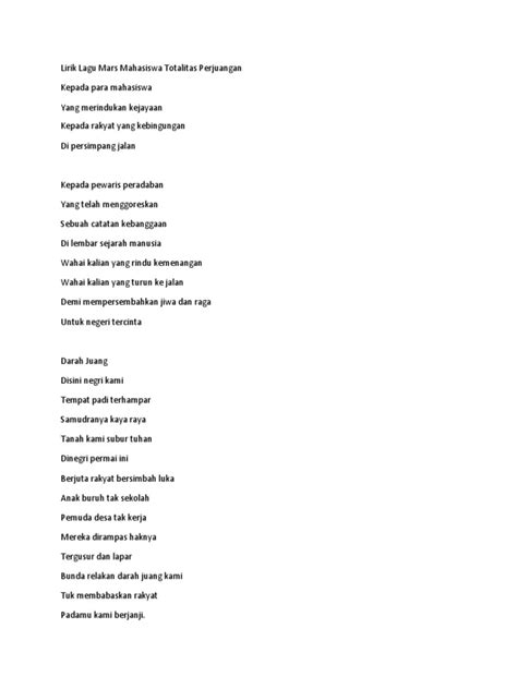 Lirik Lagu Mars Mahasiswa Totalitas Perjuangan | PDF