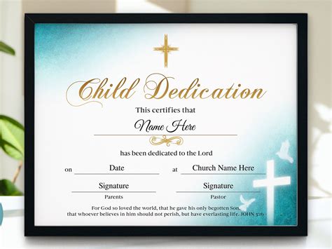 Child Dedication Certificate 11x85 Baby Dedication Certificate