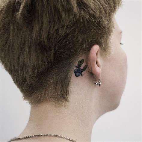 Tiny Blueberry Tattoo Behind The Ear Tattoogrid Net