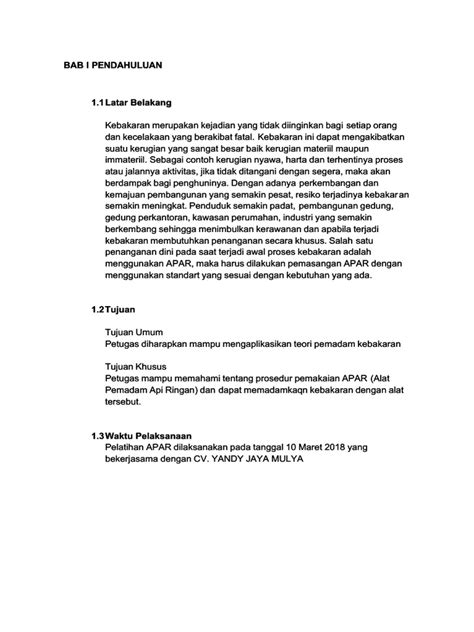 Laporan Evaluasi Pelatihan Apar Pdf