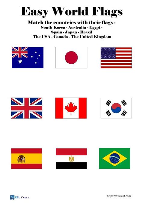 World Flags Worksheet Printables Esl Vault