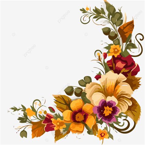 Corner Flower Border Vector Sticker Clipart Floral Frame With Colored