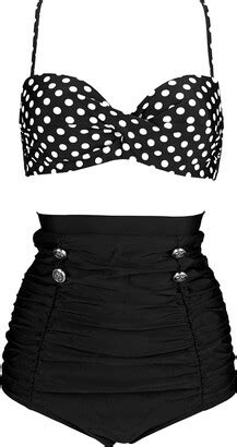 Cocoship Retro Polka Dot Twisted Front High Waisted Bikini Set Tie Belt