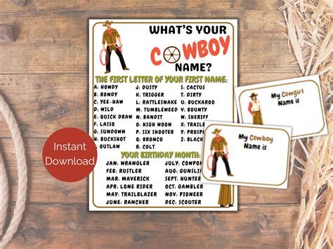 What's Your Cowboy Name Game + Name Tags, What's Your Cowgirl Name