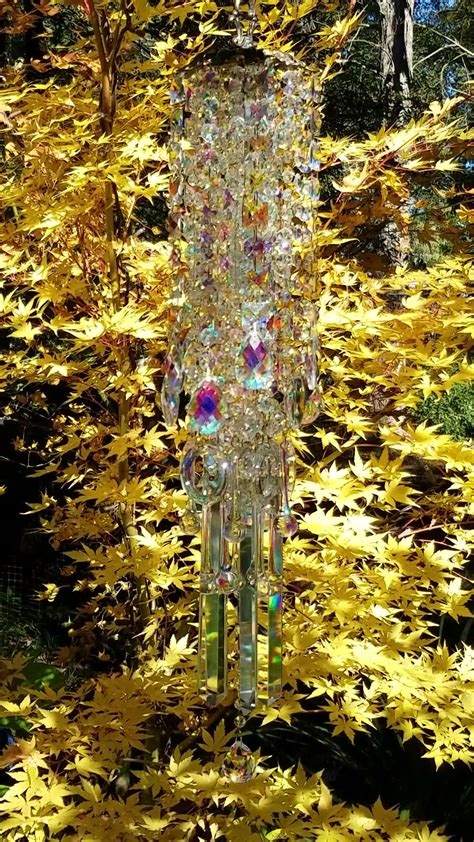 Aurora Borealis Iridescent Antique Crystal Wind Chime Sheriscrystaldesign