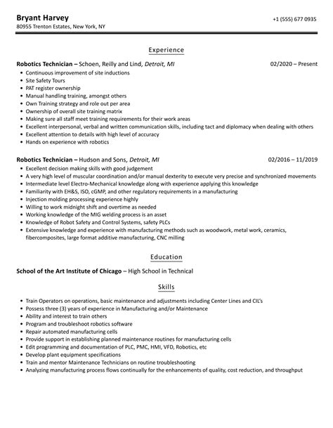 Robotics Technician Resume Samples | Velvet Jobs