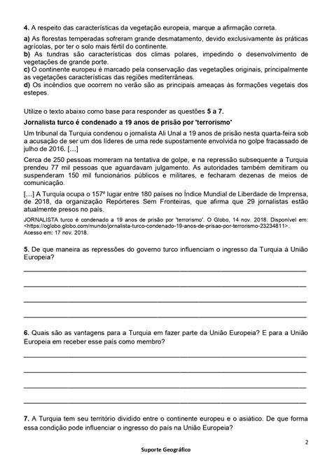 Atividades Sobre A Europa Para 9 Ano - Questões Sobre Europa 9 Ano - FDPLEARN