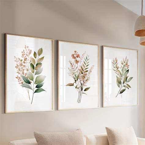 Neutral Botanical Wall Art Set Of 3 Prints Farmhouse Wild Flowers