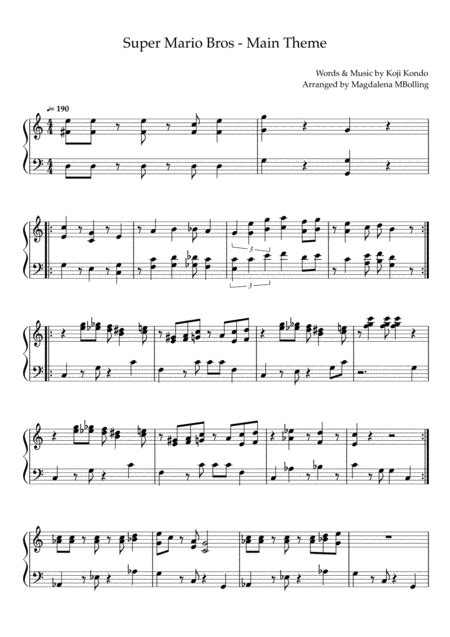 Super Mario Bros Main Theme Piano Solo Sheet Music Plus